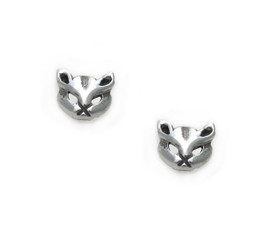 Sterling Silver Mystique Cat Face Stud Post Earrings