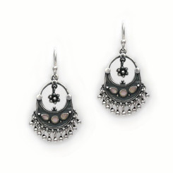 Sterling Silver "Ariadne" Stone Inlay Silver Balls Drop Earrings, Silver