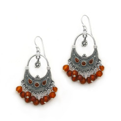 Sterling Silver "Ariadne" Stone Inlay Gemstones Cluster Drop Earrings, Carnelian
