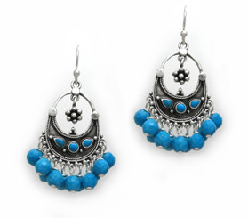 Sterling Silver "Ariadne" Stone Inlay Gemstones Cluster Drop Earrings, Faceted Turquoise Howlite