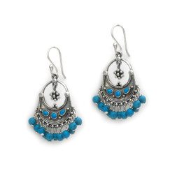 Sterling Silver "Ariadne" Stone Inlay Gemstones Cluster Drop Earrings, Round Turquoise Howlite