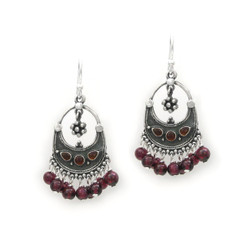 Sterling Silver "Ariadne" Stone Inlay Gemstones Cluster Drop Earrings, Garnet