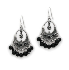 Sterling Silver "Ariadne" Stone Inlay Gemstones Cluster Drop Earrings, Onyx
