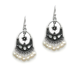 Sterling Silver "Ariadne" Shell Inlay Pearl Cluster Drop Earrings, White Pearls