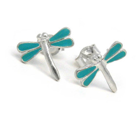 Sterling Silver Enamel Dragonfly Stud Post Earrings, Sky Blue