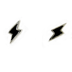 Sterling Silver Enamelled Lightning Bolt Post Earrings, Black