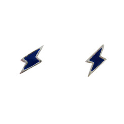 Sterling Silver Enamelled Lightning Bolt Post Earrings, Navy