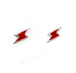 Sterling Silver Enamelled Lightning Bolt Post Earrings, Red