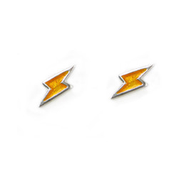 Sterling Silver Enamelled Lightning Bolt Post Earrings, Golden