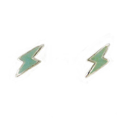 Sterling Silver Enamelled Lightning Bolt Post Earrings, Light Green