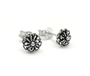 Sterling Silver Wire Loop Flowers Stud Post Earrings