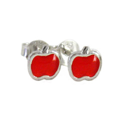 Enameled Apple Sterling Silver Stud Post Earrings, Red