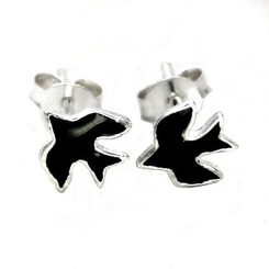 Sterling Silver Enameled Swallow Bird Stud Post Earrings, Black