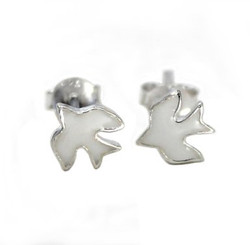 Sterling Silver Enameled Swallow Bird Stud Post Earrings, White