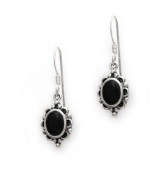 Sterling Silver "Aidia" Stone Inlay Drop Earrings, Onyx