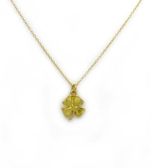 Gold Plated Sterling Silver Four Leaf Clover Charm Adjustable Necklace, 16-18"