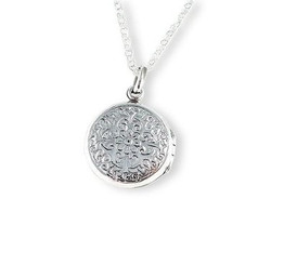 Sterling Silver Floral Pattern Round Locket Necklace