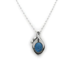 Sterling Silver and Stone Elliptical Drop Pendant Necklace, Denim Lapis