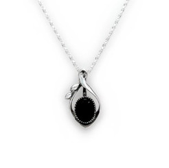 Sterling Silver and Stone Elliptical Drop Pendant Necklace, Onyx
