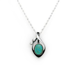 Sterling Silver and Stone Elliptical Drop Pendant Necklace, Turquoise