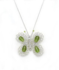 Sterling Silver Hand Crocheted Butterfly with Crystals Necklace Adjustable 16...