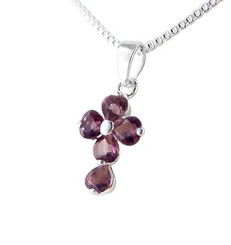 Sterling Silver Cross Birth Crystal Hearts Necklace, February Purple