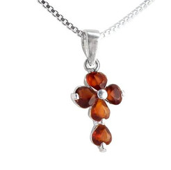 Sterling Silver Cross Birth Crystal Hearts Necklace, January Dark Red