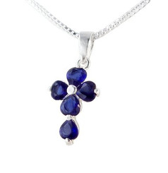 Sterling Silver Cross Birth Crystal Hearts Necklace, September Royal Blue