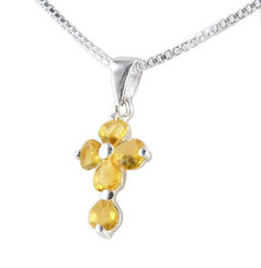 Sterling Silver Cross Birth Crystal Hearts Necklace, November Yellow