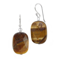 Sterling Silver Cushion Cut Stones Drop Earrings, Tiger's Eye