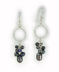 Sterling Silver Hand-wired Loop and Pearl Cluster Drop Earrings, Peacock