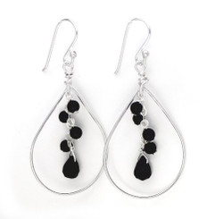 Sterling Silver Teardrop with Cascading Bead Cluster Earrings, Black