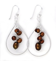Sterling Silver Teardrop with Cascading Cultured Pearl Cluster, Bronze