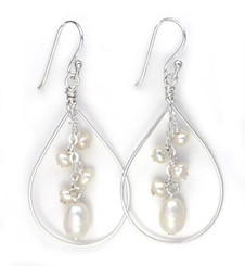Sterling Silver Teardrop with Cascading Cultured Pearl Cluster, White