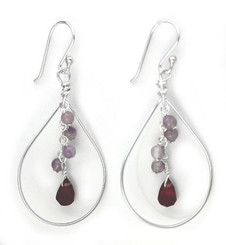 Sterling Silver Teardrop with Cascading Stone & Crystal Drop Earrings, Amethyst