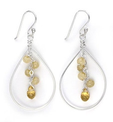 Sterling Silver Teardrop with Cascading Stone & Crystal Cluster, Citrine