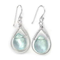 Sterling Silver Wire-wrapped Crystal Teardrop Earrings, March Aqua