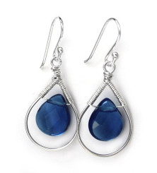 Sterling Silver Wire-wrapped Crystal Teardrop Earrings, September Blue
