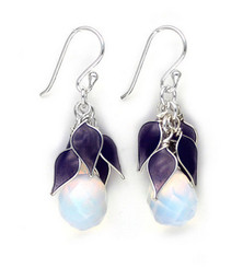 Sterling Silver "Tatiana" Enamel Leaves Teardrop Crystal Earrings, Opalite