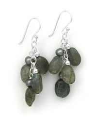 Sterling Silver Gemstones Cluster on Chain Drop Earrings, Labradorite
