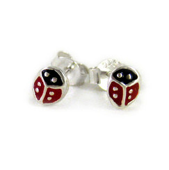 Sterling Silver Enamelled Ladybug Stud Post Earrings