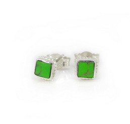 Sterling Silver Stone Inlay Square Stud Twist Rope Post Earrings, Gaspeite 4mm