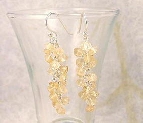 Sterling Silver Gemstone Cluster Drop Earrings, Citrine
