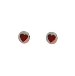 Sterling Silver Red Enamelled Heart Circle Post Earrings