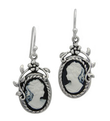 Flower Vine Cameo Earrings, Black
