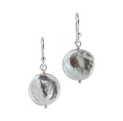 Sterling Silver Cultured Coin Pearl Drop Earrings, White