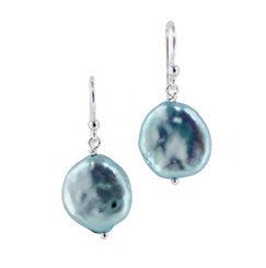 Sterling Silver Cultured Coin Pearl Drop Earrings, Aqua