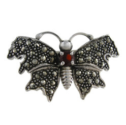 Garnet & Marcasite Butterfly Brooch Pin