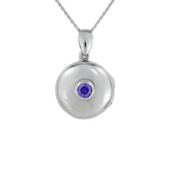 Round Locket & Stone Necklace, Purple