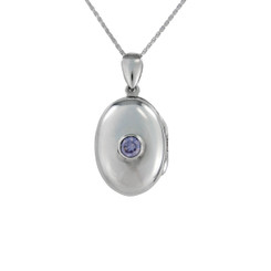 Oval Locket & Stone Necklace, Lavender